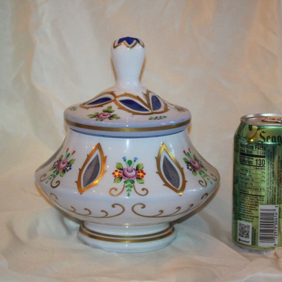 Czech Bohemian Baby Blue Cased to White Glass LARGE Lidded Candy Jar LOT 4362 - Picture 2 of 5